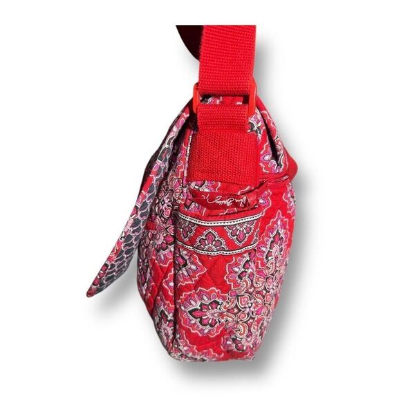 Vera Bradley Frankly Scarlet Messenger Bag Red Pink Quilted Tote Laptop Boho - Picture 10 of 14